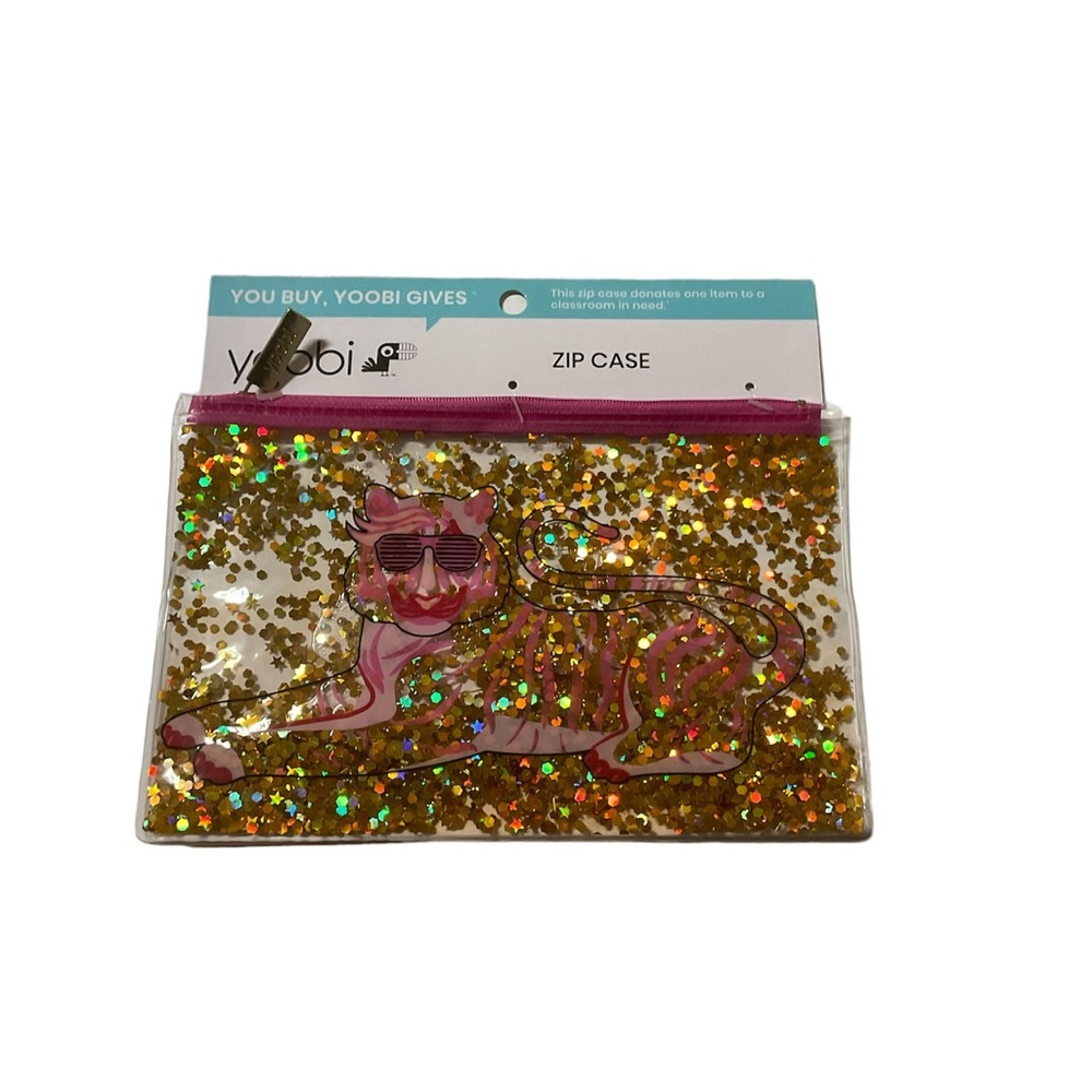 Yoobi Zip Case New Pink Tiger Floating Stars Multi Use Zipper Pouch Make Up Bag